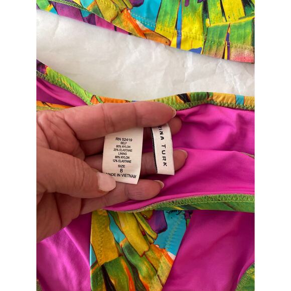 Trina Turk 2 PC Tankini Bikini Set Green Pink Floral Top Size 10 Bottom 8 - Picture 6 of 8